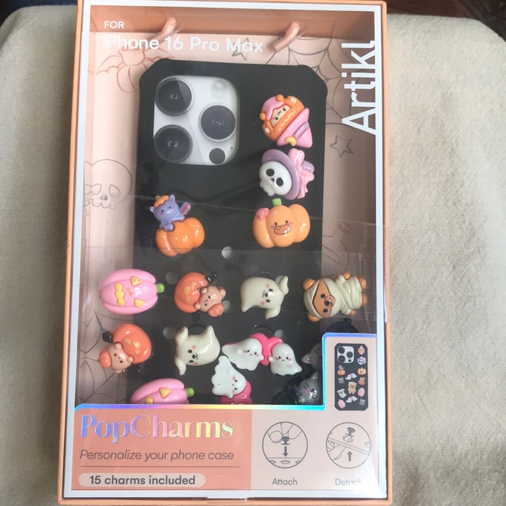 NIB ~ Artiki Black Phone Case for iPhone 16 Pro Max with 15 PopCharms